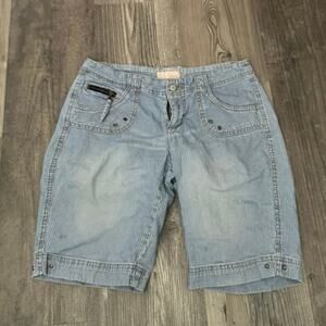 personal identity blue jean striped capri shorts denim